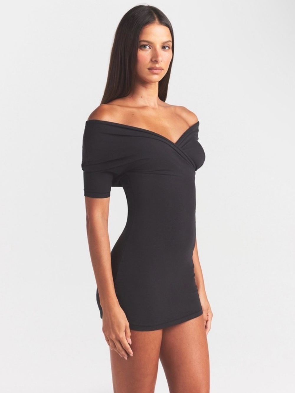 SKIMS Cotton Jersey Wrap Dress Soot Black NWT